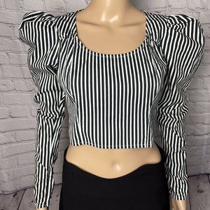 Free People Black and White Striped Crop Top